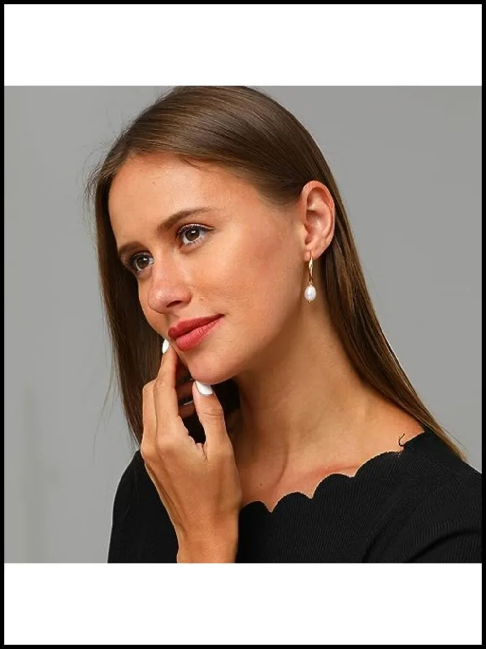 Pearl Drop Earrings for Women 18k Gold Plated Huggie Hoop Bridesmaid Jewelry